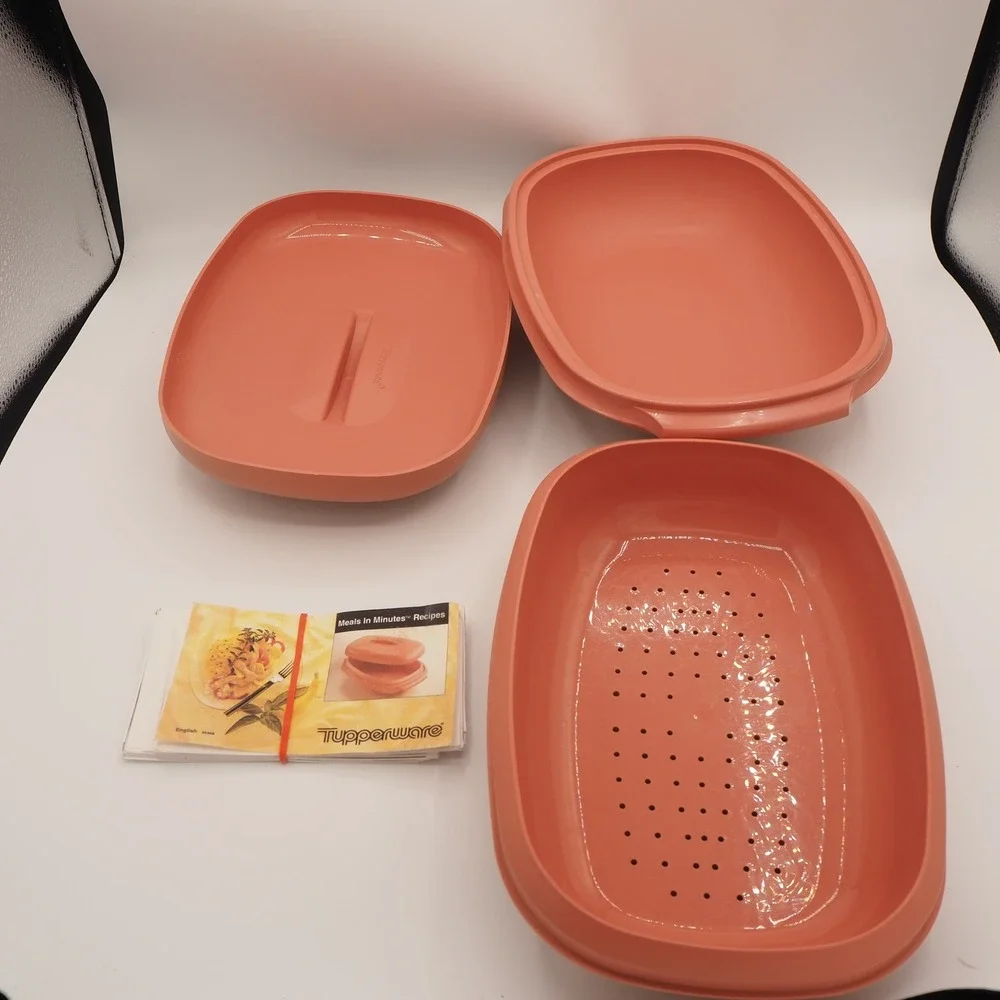 Tupperware Vintage Microwave Food Steamer 6 Cup Dusty Rose & Recipe Cards 1273-6